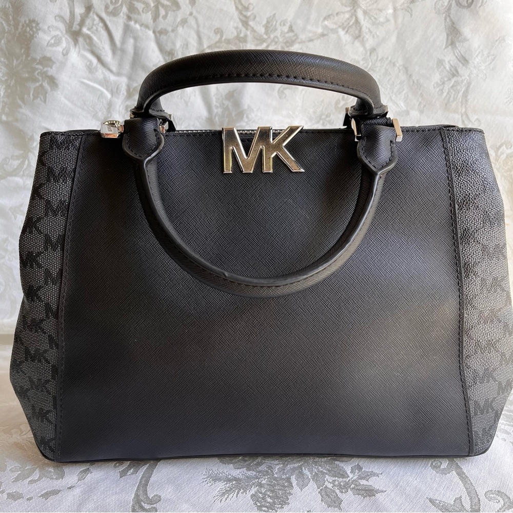 Michael Kors Florence Satchel Handbag, black and grey. Michael Kors